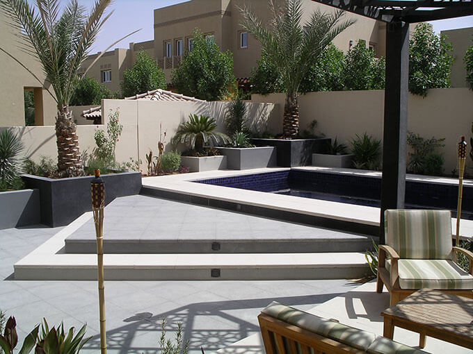 Dubai Garden by Brent Reid designing using only tones for the hard landscape