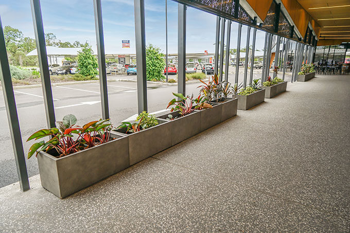 concrete trough planters in hardscaping