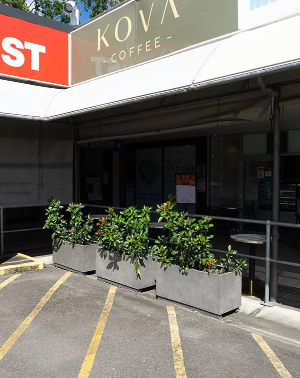 Florence Concrete Trough Pots outside Kova Coffee