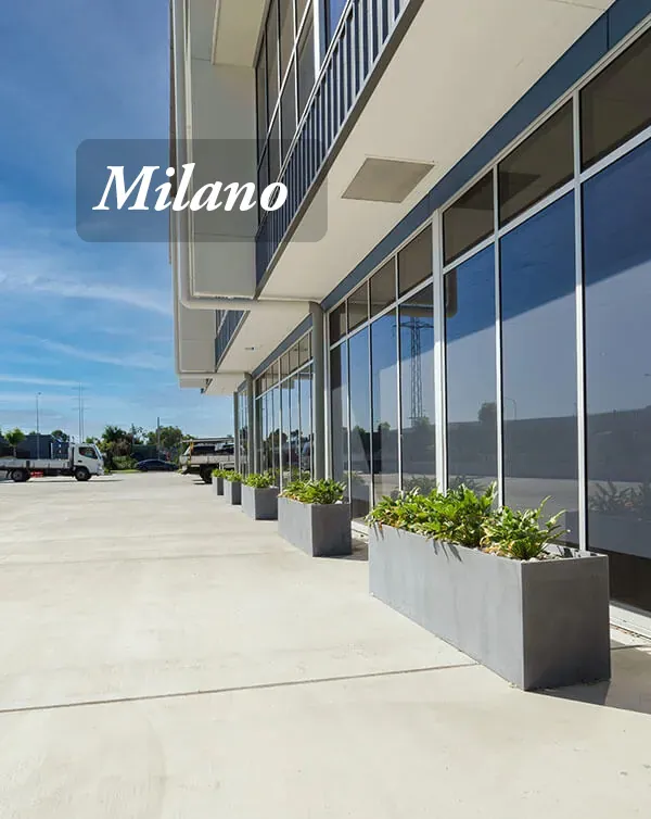 Milano Light Concrete Trough Planter in a row